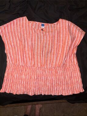 Lightweight Orange Striped Women’s Top with Smocked Waist